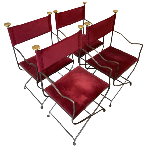 Suite of 4 Italian SAVONAROLA Dining Chairs / Armchairs, Wrought Iron Brass1940s