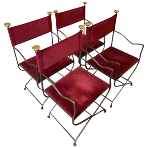Suite de 4 Chaises / Fauteuils italiennes SAVONAROLA Fer Forgé, 1940s