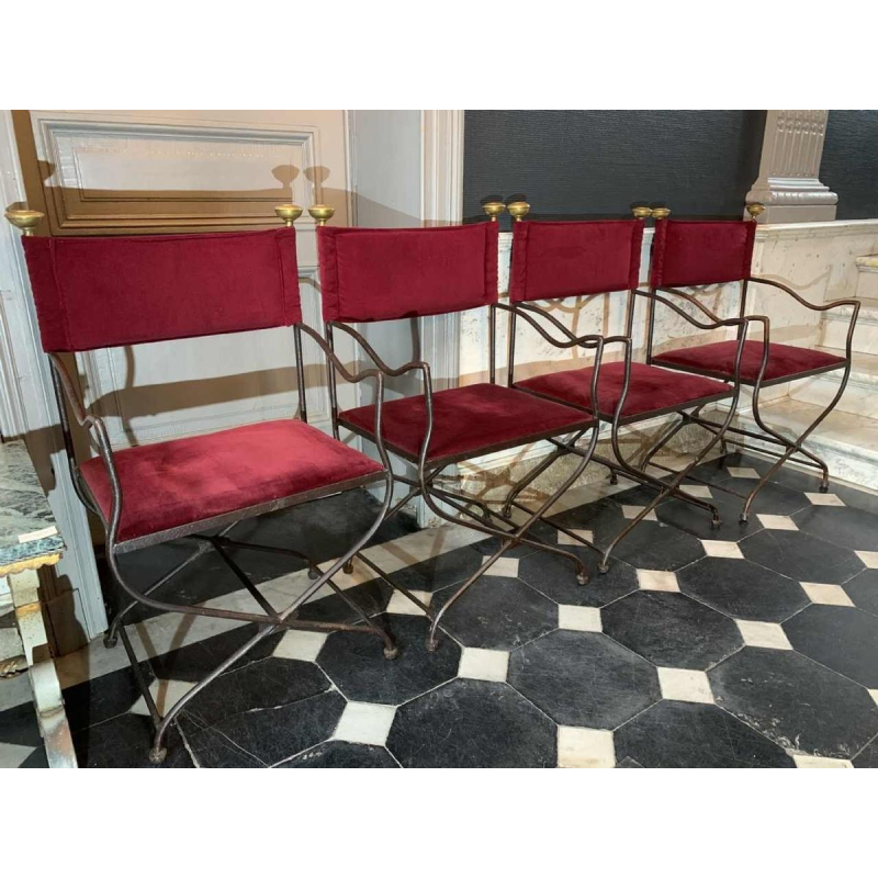 Suite de 4 Chaises / Fauteuils italiennes SAVONAROLA Fer Forgé, 1940s