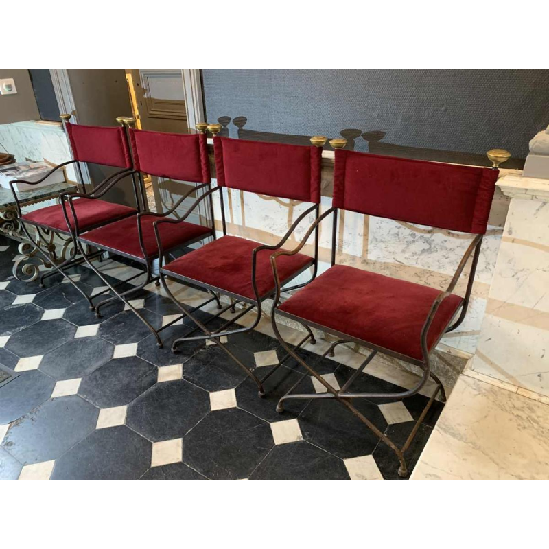 Suite de 4 Chaises / Fauteuils italiennes SAVONAROLA Fer Forgé, 1940s