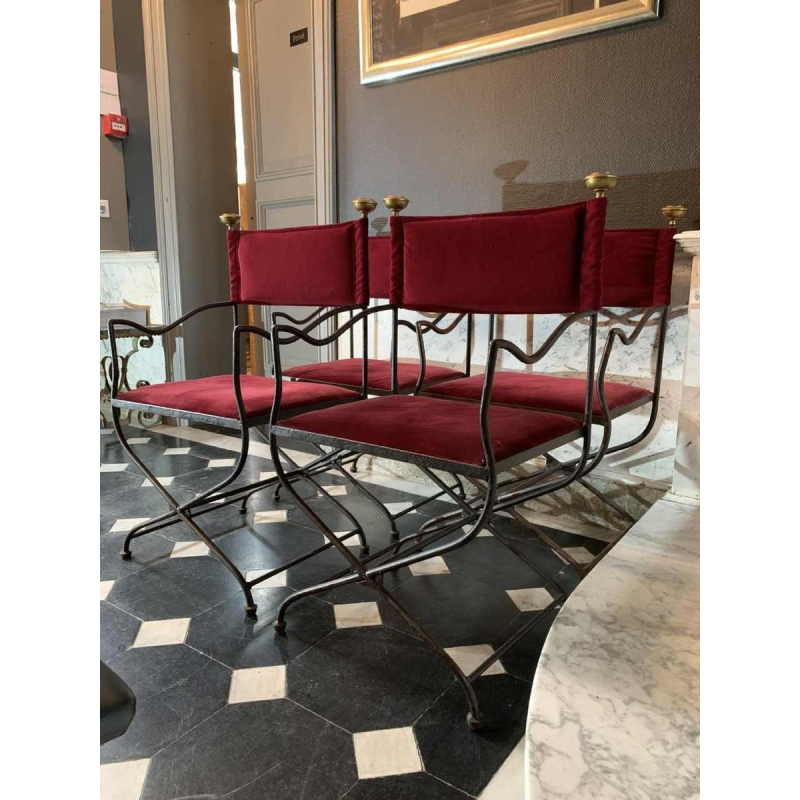 Suite de 4 Chaises / Fauteuils italiennes SAVONAROLA Fer Forgé, 1940s