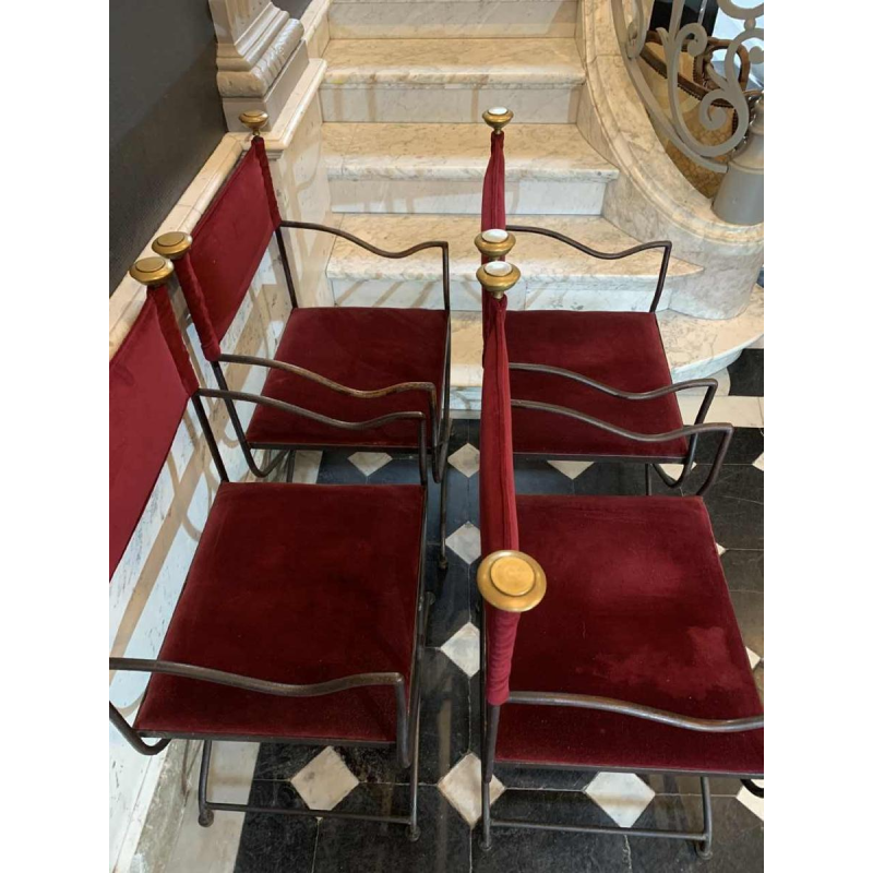 Suite de 4 Chaises / Fauteuils italiennes SAVONAROLA Fer Forgé, 1940s