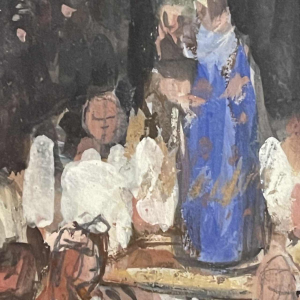 FERNAND ALLARD L'OLIVIER "Procession in Brittany" Gouache Painting 1912