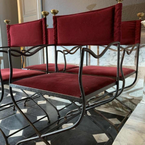 Suite de 4 Chaises / Fauteuils italiennes SAVONAROLA Fer Forgé, 1940s