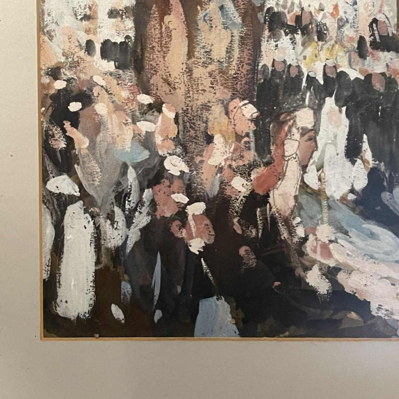 FERNAND ALLARD L'OLIVIER " Procession en Bretagne " Peinture Gouache 1912