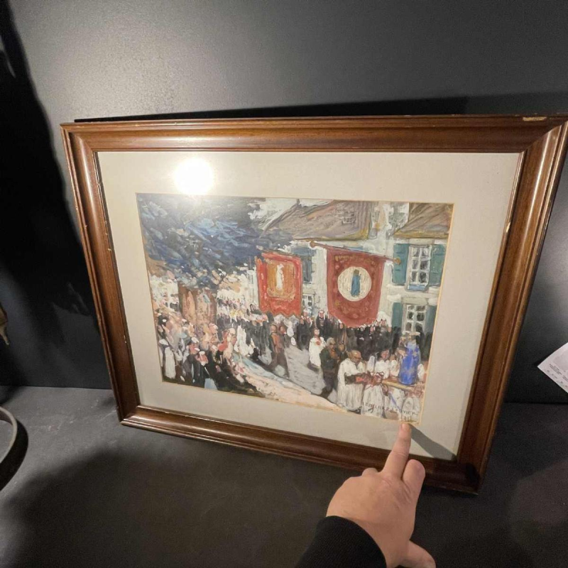 FERNAND ALLARD L'OLIVIER "Processie in Bretagne" Gouache Schilderij 1912