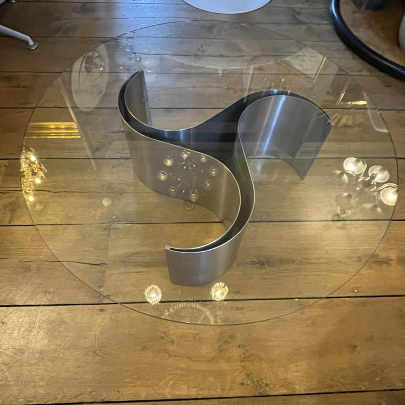 PATRICE MAFFEI & KAPPA " Comète " Salontafel, Roestvrij Staal & Glas, 1971