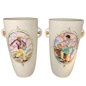 LOUIS RANDOUR Saint Ghislain, Pair of Large Unique Vases, Art Deco Ceramics 1930