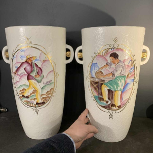 LOUIS RANDOUR Saint Ghislain, Paire de Grands Vases Uniques, CÃ©ramique Art DÃ©co