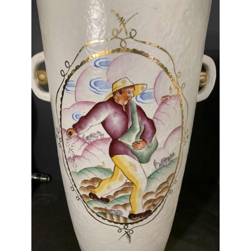 LOUIS RANDOUR Saint Ghislain, Pair of Large Unique Vases, Art Deco Ceramics 1930