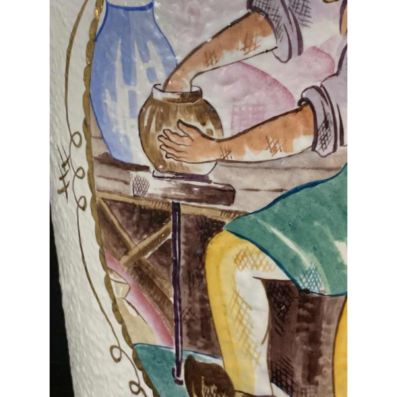 LOUIS RANDOUR Saint Ghislain, paar grote unieke vazen, art deco keramiek 1930s