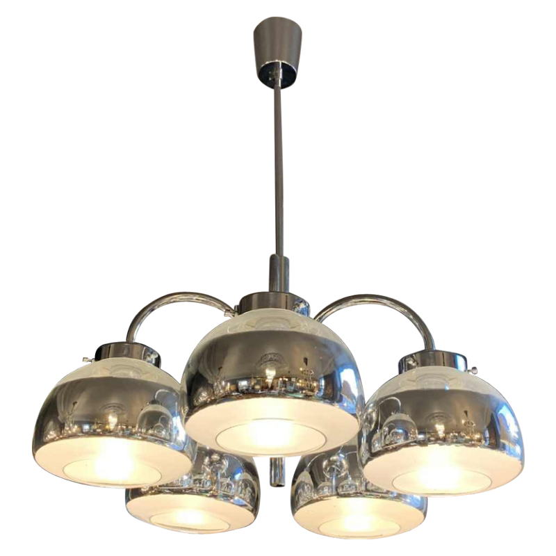 GAETANO SCIOLARI, Lustre mÃ©tal chromÃ© et bobÃ¨ches mercurÃ©es d'origine, 1960s