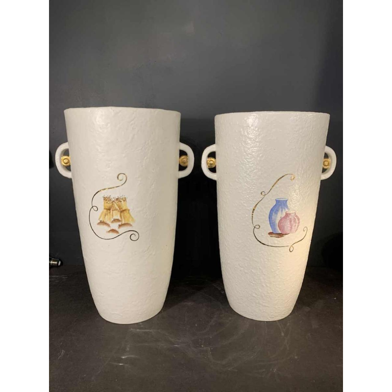 LOUIS RANDOUR Saint Ghislain, paar grote unieke vazen, art deco keramiek 1930s