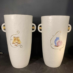 LOUIS RANDOUR Saint Ghislain, Pair of Large Unique Vases, Art Deco Ceramics 1930