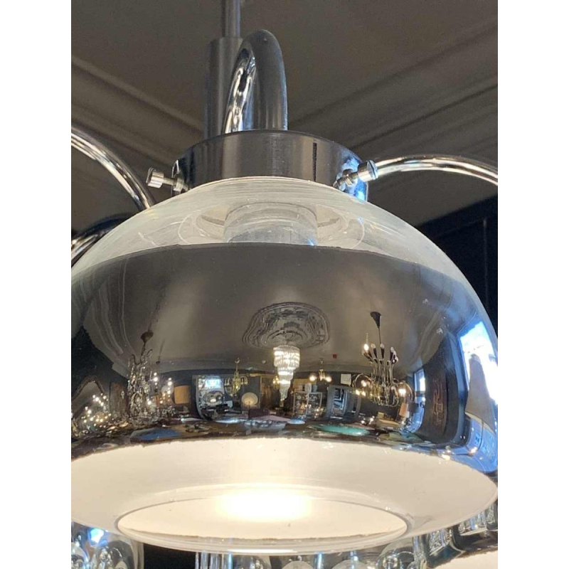 GAETANO SCIOLARI, Chromed metal chandelier and original mercury bobeches, 1960s