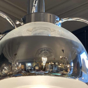 GAETANO SCIOLARI, Chromed metal chandelier and original mercury bobeches, 1960s