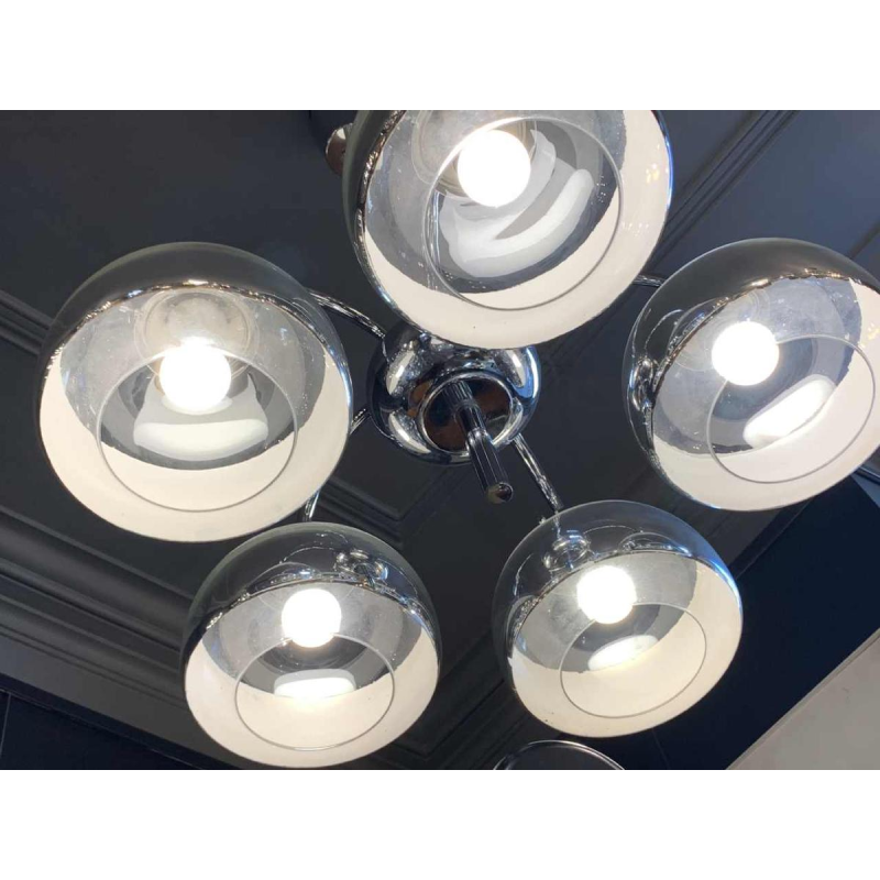 GAETANO SCIOLARI, Chromed metal chandelier and original mercury bobeches, 1960s