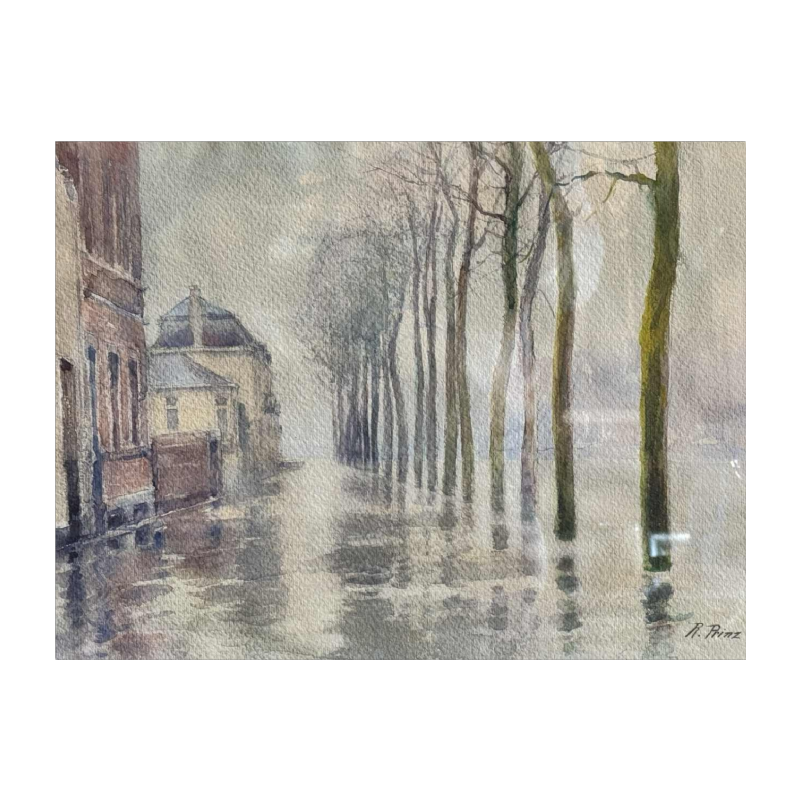 Renée PRINZ « Boulevard de la Meuse à Jambes Namur pendant les inondations" 1920