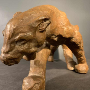 R. POLLIN, Art Deco Terracotta Panther / Lion / Lioness Sculpture, 1930s