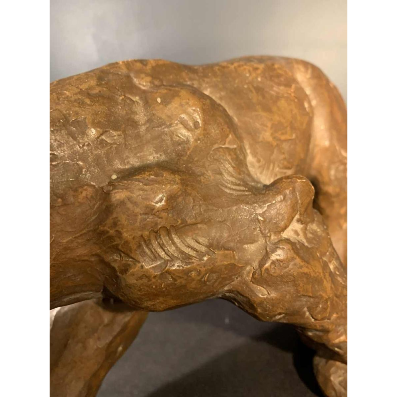 R. POLLIN, Art Deco Terracotta Panther / Lion / Lioness Sculpture, 1930s