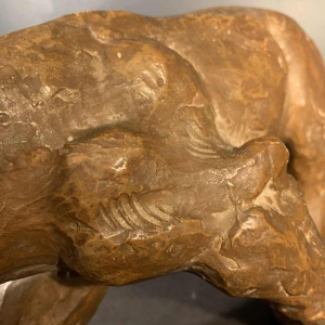 R. POLLIN, Art Deco Terracotta Panther / Lion / Lioness Sculpture, 1930s