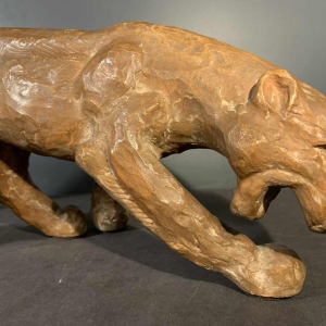 R. POLLIN, Art Deco Terracotta Panther / Lion / Lioness Sculpture, 1930s