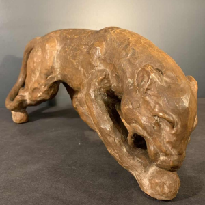 R. POLLIN, Art Deco Terracotta Panther / Lion / Lioness Sculpture, 1930s