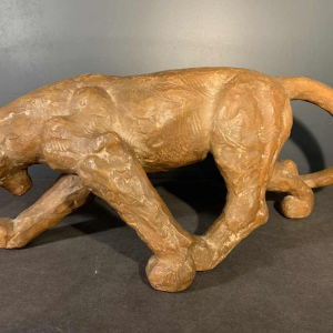 R. POLLIN, Art Deco Terracotta Panther / Lion / Lioness Sculpture, 1930s