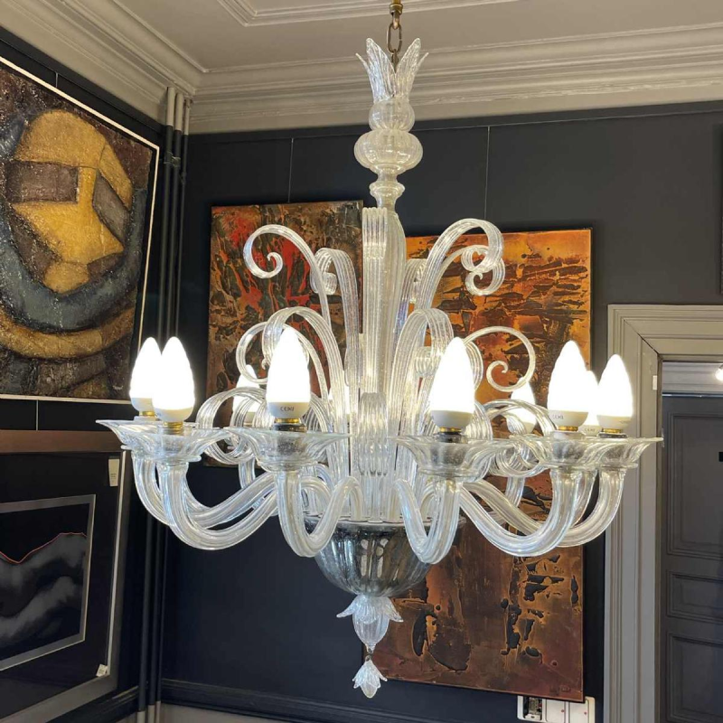 BAROVIER & TOSO / MURANO, Lustre vÃ©nitien en verre Ã  12 bras de lumiÃ¨re 1960s