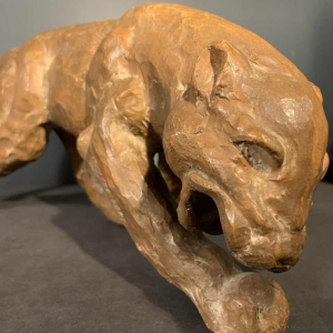 R. POLLIN, Sculpture PanthÃ¨re / Lion / Lionne Art DÃ©co en Terre Cuite, 1930s