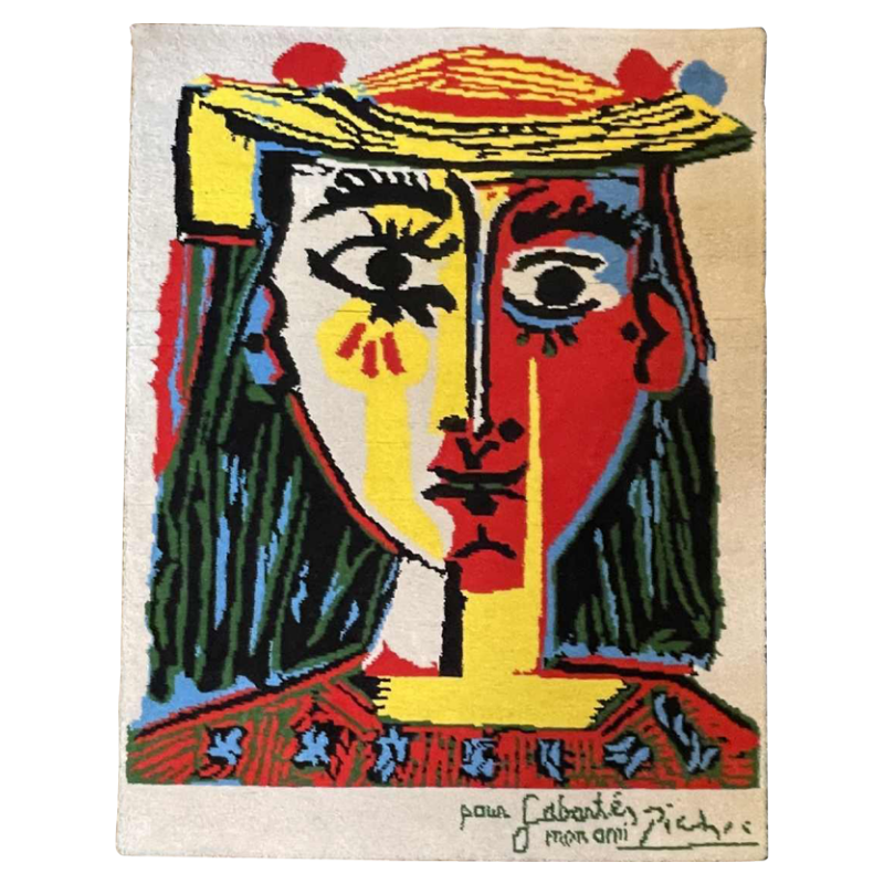 PABLO PICASSO " Portrait de femme au chapeau à pompons ", Tapis édition DESSO