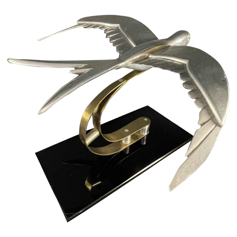 Sculpture Animalière Art Déco " Oiseau " Aluminium / Laiton / Acier, ca 1930s