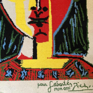 PABLO PICASSO " Portrait de femme au chapeau à pompons ", Tapis édition DESSO