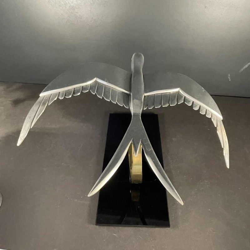 Art Deco Animal Sculpture " Bird " Aluminium / Brass / Steel, ca 1930s