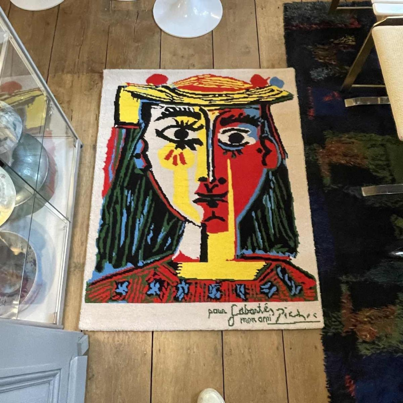 PABLO PICASSO " Portrait de femme au chapeau à pompons ", Tapis édition DESSO