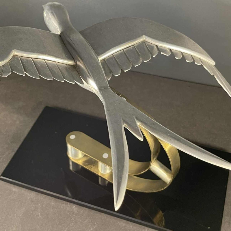 Art Deco Animal Sculpture " Bird " Aluminium / Brass / Steel, ca 1930s