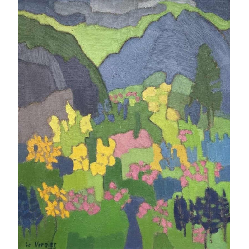 Le VERDIER (Fleurus 1936-) « Montagne fleurie » huile sur toile