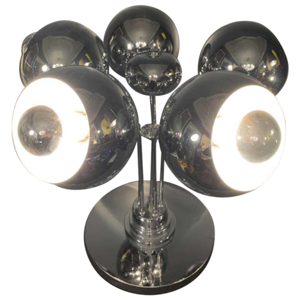 Zeldzame space age "Eyeball" tafellamp, verchroomd staal, 5 lichtarmen, jaren 70