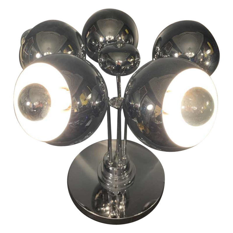 Rare lampe Ã  poser "Eyeball" space age, acier chromÃ©, 5 bras lumiÃ¨res, 1970s