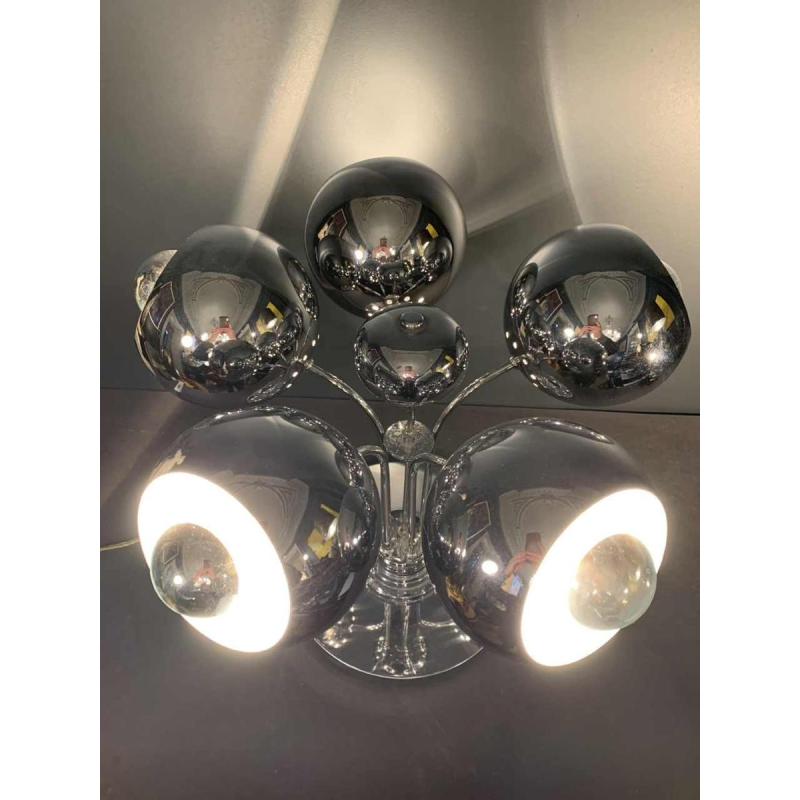 Rare lampe Ã  poser "Eyeball" space age, acier chromÃ©, 5 bras lumiÃ¨res, 1970s
