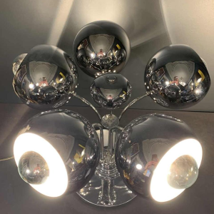 Rare space age "Eyeball" table lamp, chromed steel, 5 light arms, 1970s