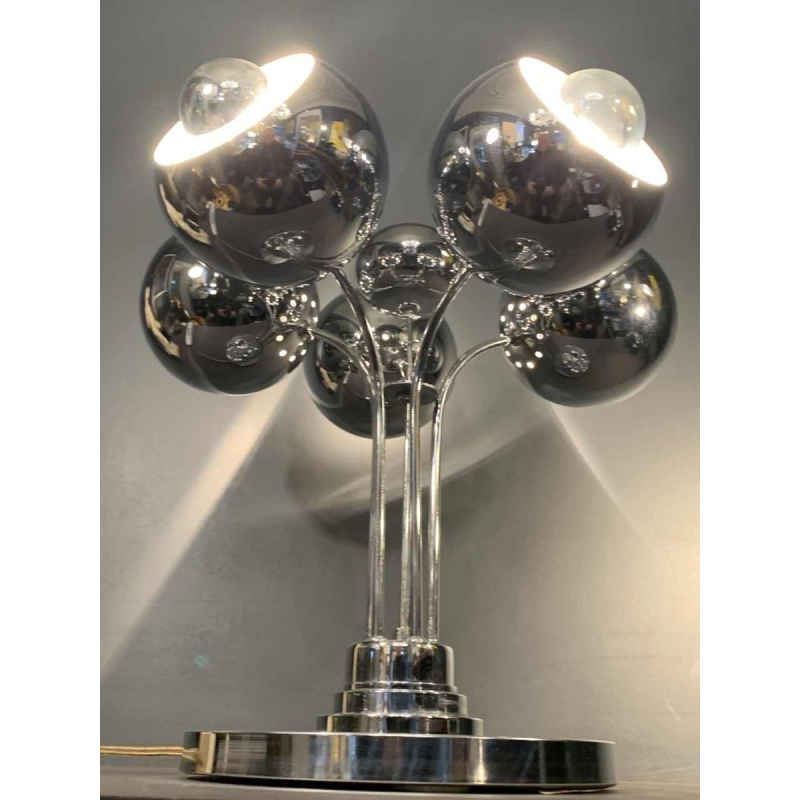 Rare lampe Ã  poser "Eyeball" space age, acier chromÃ©, 5 bras lumiÃ¨res, 1970s