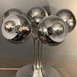 Rare space age "Eyeball" table lamp, chromed steel, 5 light arms, 1970s
