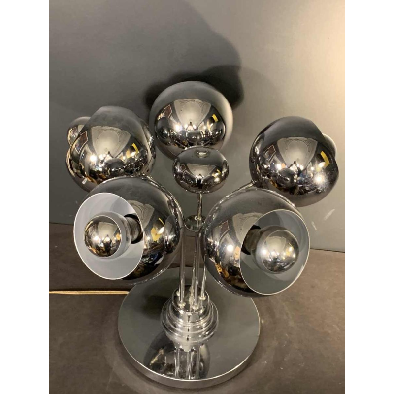 Rare space age "Eyeball" table lamp, chromed steel, 5 light arms, 1970s
