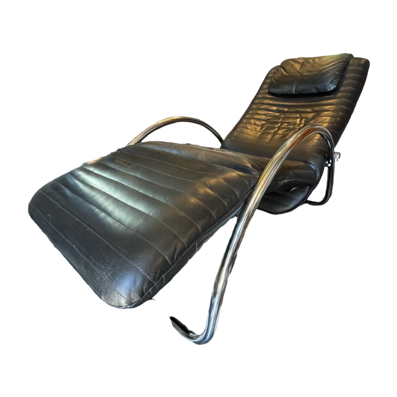Chaise Longue Vintage en Cuir et Me´tal Chrome´, Design italien, ca 1970s