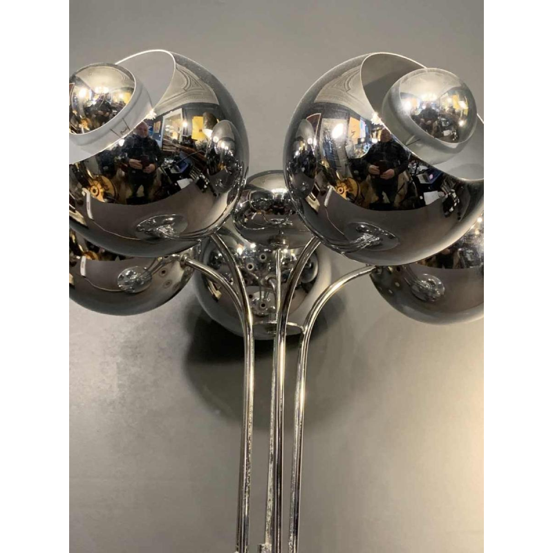 Zeldzame space age "Eyeball" tafellamp, verchroomd staal, 5 lichtarmen, jaren 70