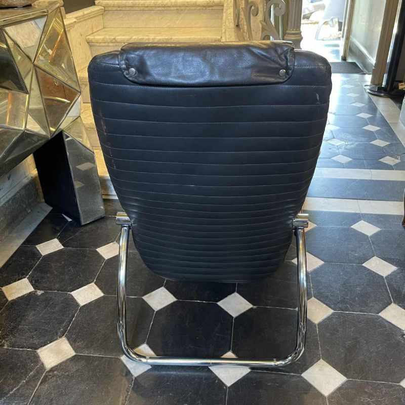 Chaise Longue Vintage en Cuir et Me´tal Chrome´, Design italien, ca 1970s