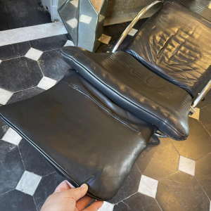 Vintage Leather / Chrome Metal Chaise Longue, Italian Design Lounge Chair 1970