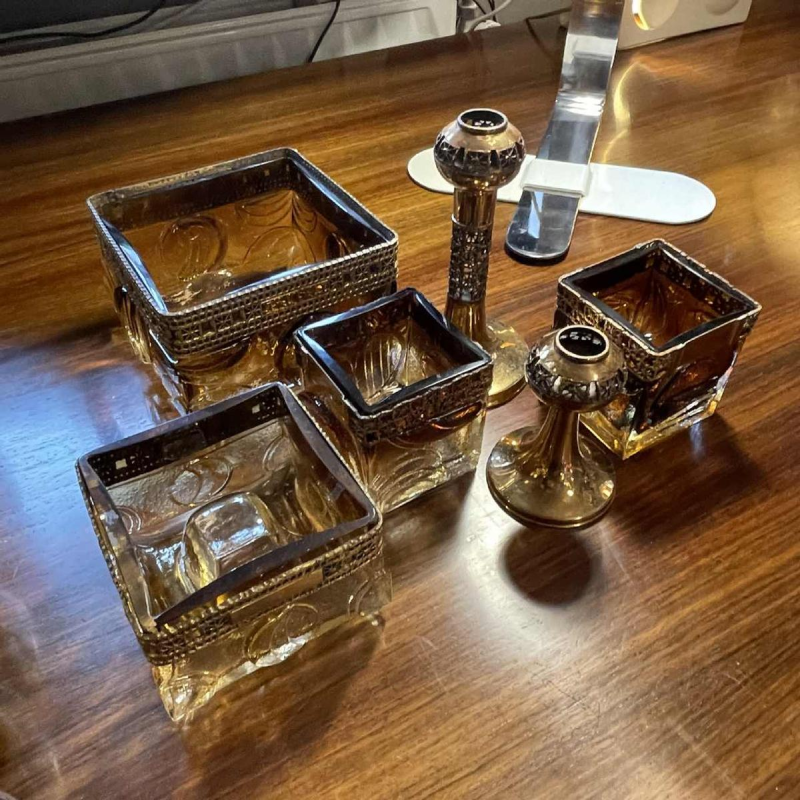 PENTTI SARPANEVA TURUN HOPEA FINLAND pour OY KUMELA LTD set de verreries ca 1972