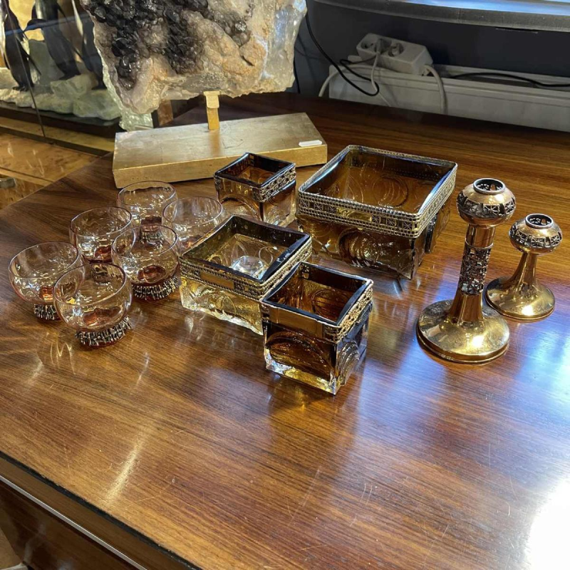 PENTTI SARPANEVA TURUN HOPEA FINLAND voor OY KUMELA LTD, glaswerkset ca 1972